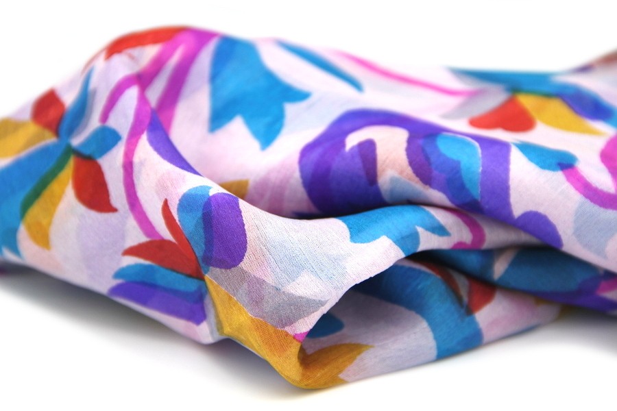 Foulard Tour De Cou Vintage JOOP En Soie - 50x50 Cm - Bleu Et Orange - Occasion Très Bon état