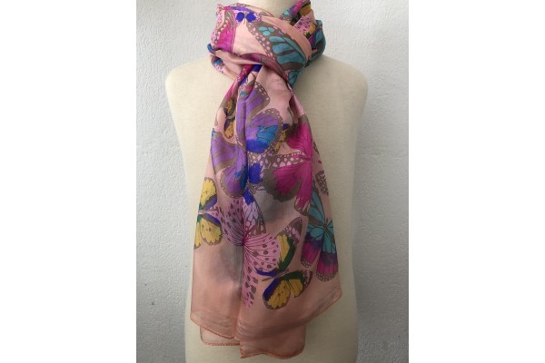 Foulard En Soie ALICE LANDAIS Paris - Couleurs Roses - Occasion Très Bon État