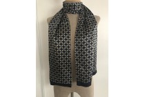 Foulard Soie BAIYULAN Vintage 105x112 Cm - Occasion - Bleu Nuit - Grand Format Carré