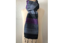 Foulard Soie BAIYULAN Vintage 105x112 Cm - Occasion - Bleu Nuit - Grand Format Carré