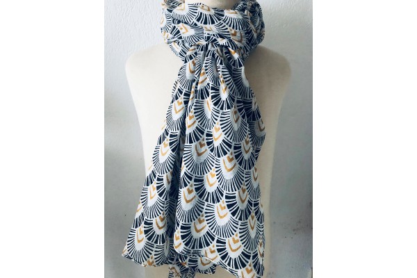 Écharpe coton rayée bleu et blanc