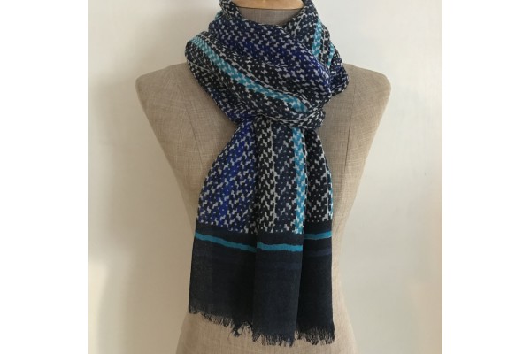 Écharpe 100% Soie Bleu Marine Et Ciel - 51 X 180 Cm - Neuve Sans étiquette - Unisexe