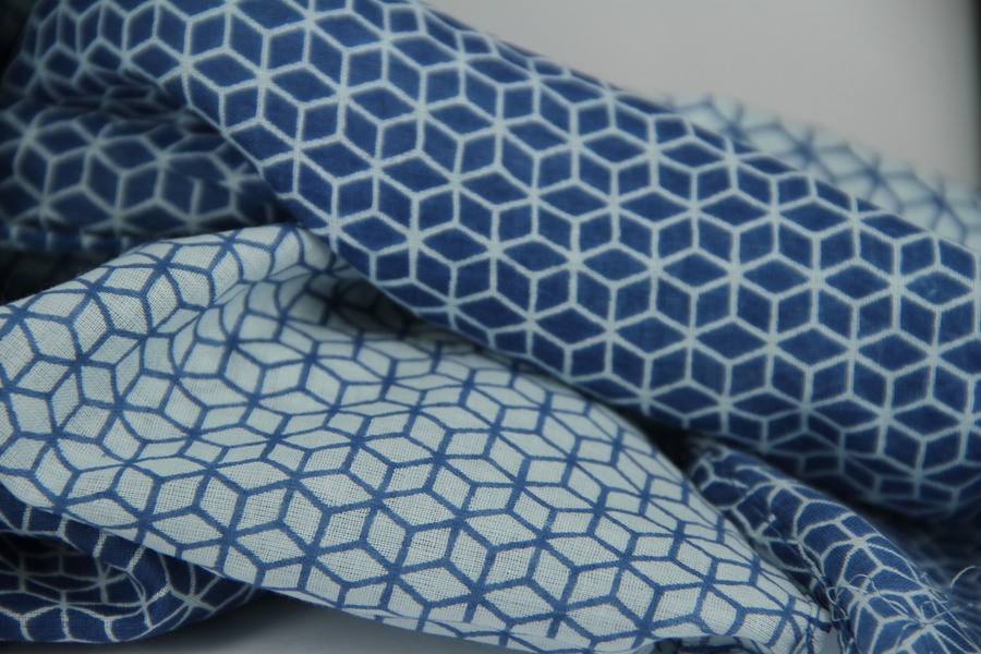 Écharpe coton rayée bleu et blanc